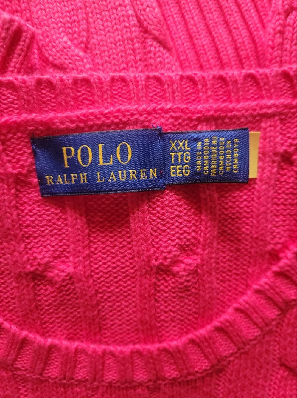 Polo Ralph Lauren Cable Knit Sweater XXL Red Cotton Preppy Heritage  Crewneck - Picture 8 of 9